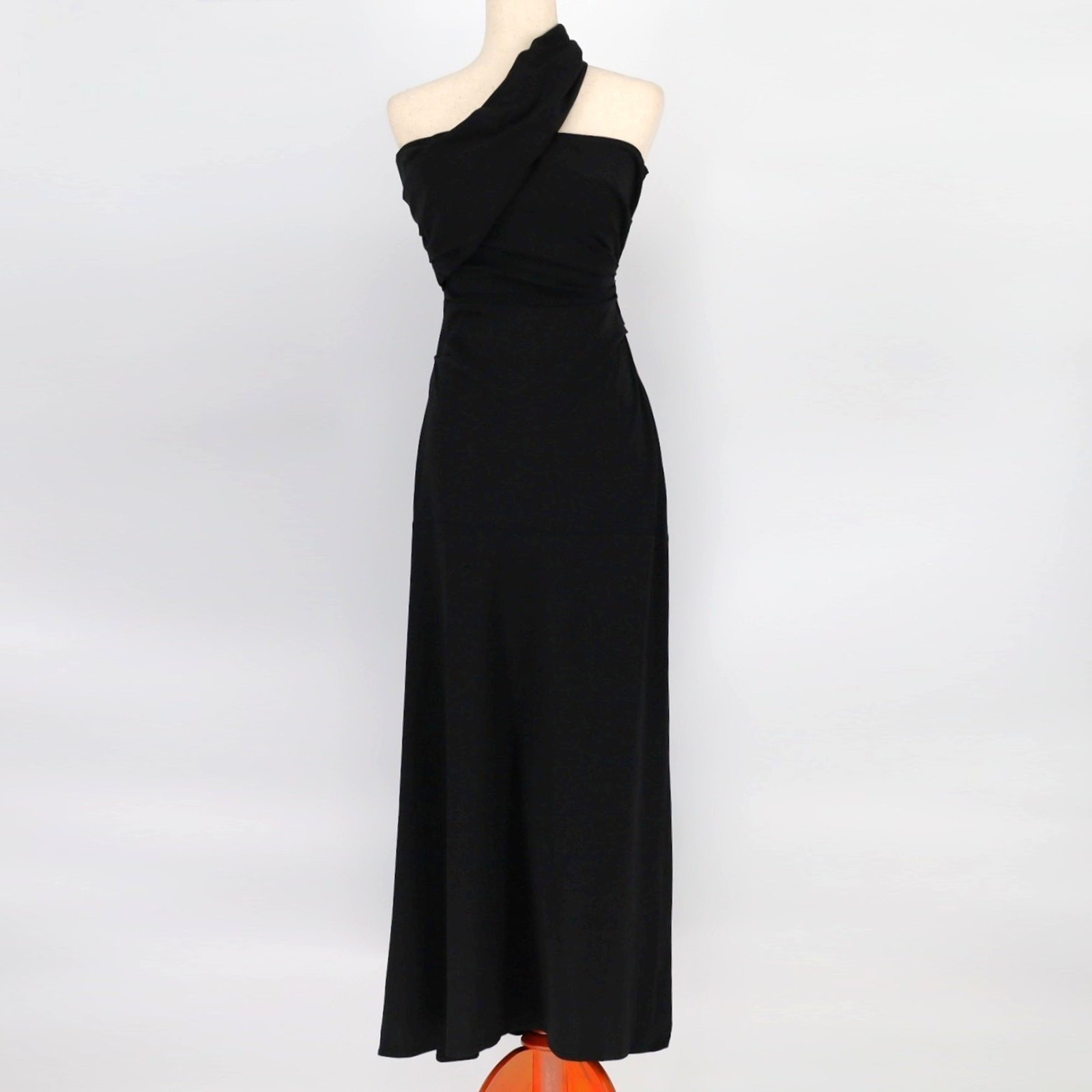 CO Women Black Wool/Viscose Stretch Asymmetric Evening Maxi Gown Dress Size XS