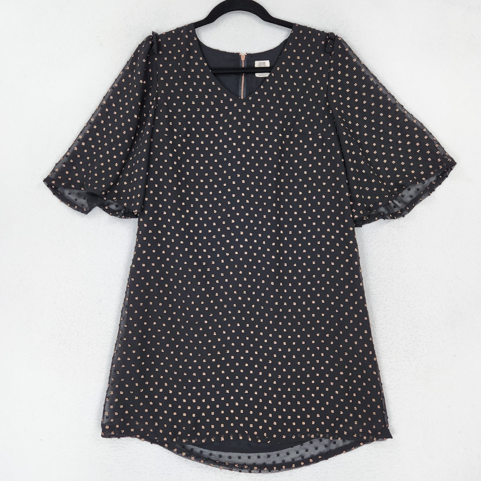 Good Hart Dress Womens Small Black Bronze Swiss Dot Shift Matilda Jane Casual