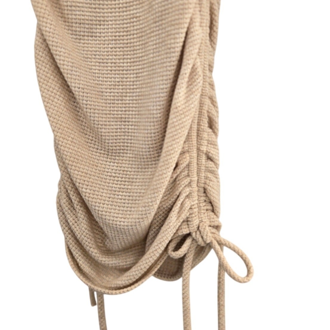 Waffle Knit Sleeveless Tank Dress Drawstring Sides Sexy Bodycon Beachcore M