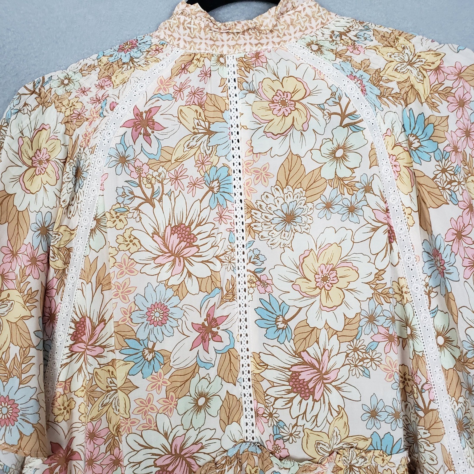 Olivaceous Size L Tiered Mini Dress Muted Boho Floral Print Summer Flowy Coastal