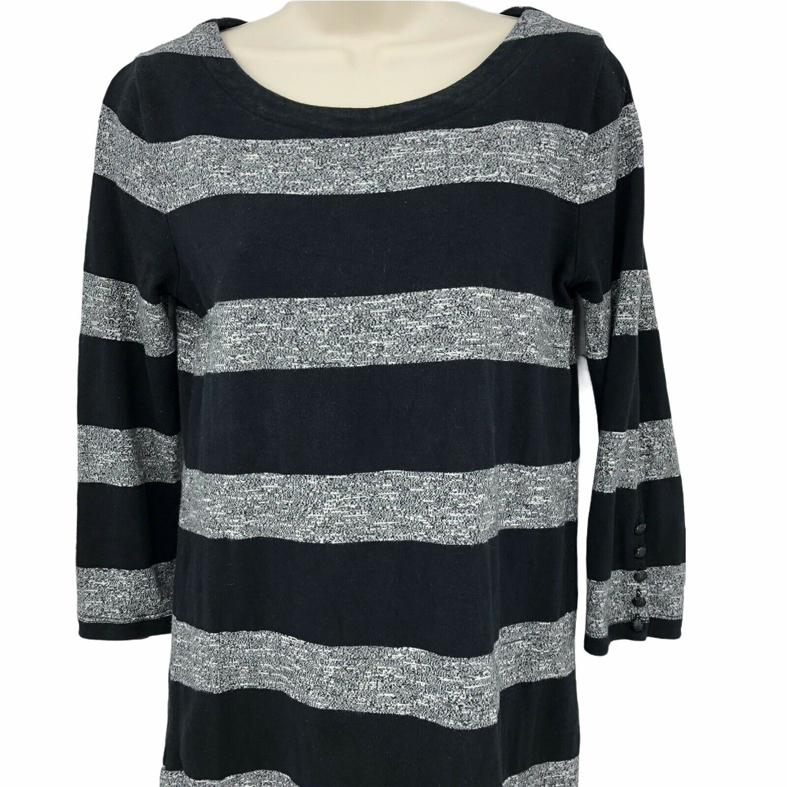 J Crew Womens Striped Maritime Dress Size XS Black Grey 3/4 Button Cuff Sleeves