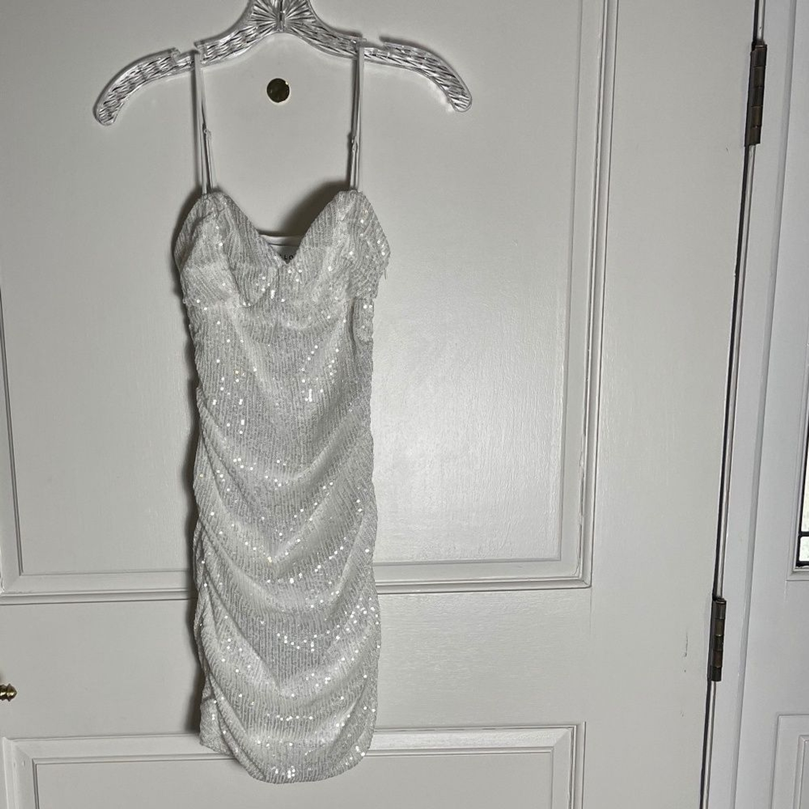 Hello Molly White Sequin Spaghetti-Strap Dress – Size Medium