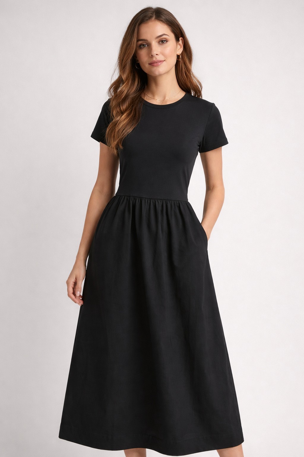 J.Crew Dress Womens Size Small Petite Black Pockets Short Sleeve Knit Top SP NWT