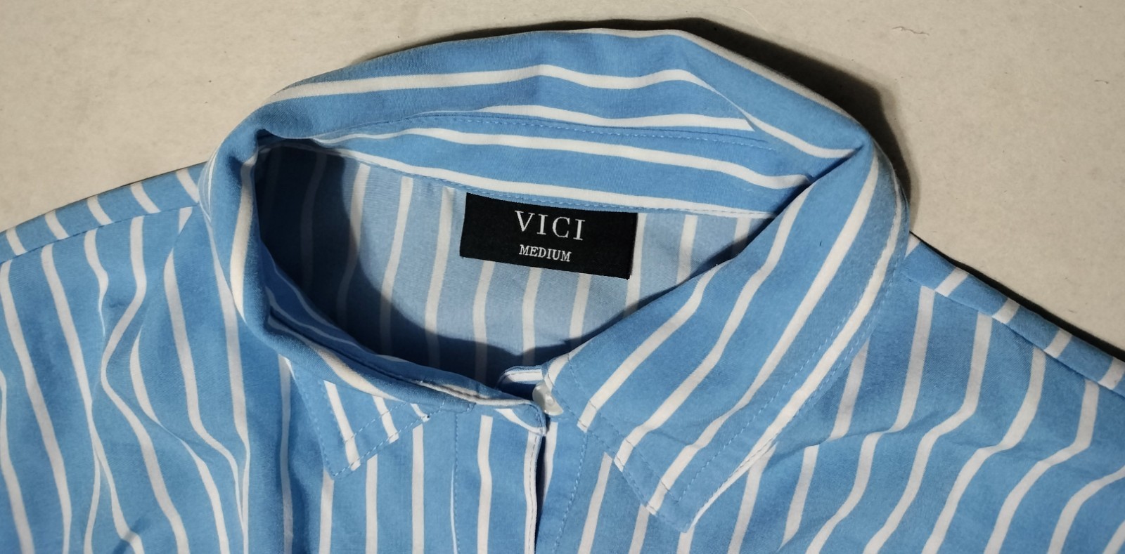 VICI Mini Dress Size Medium Ruched Short Sleeve Blue Striped Coastal Vacation