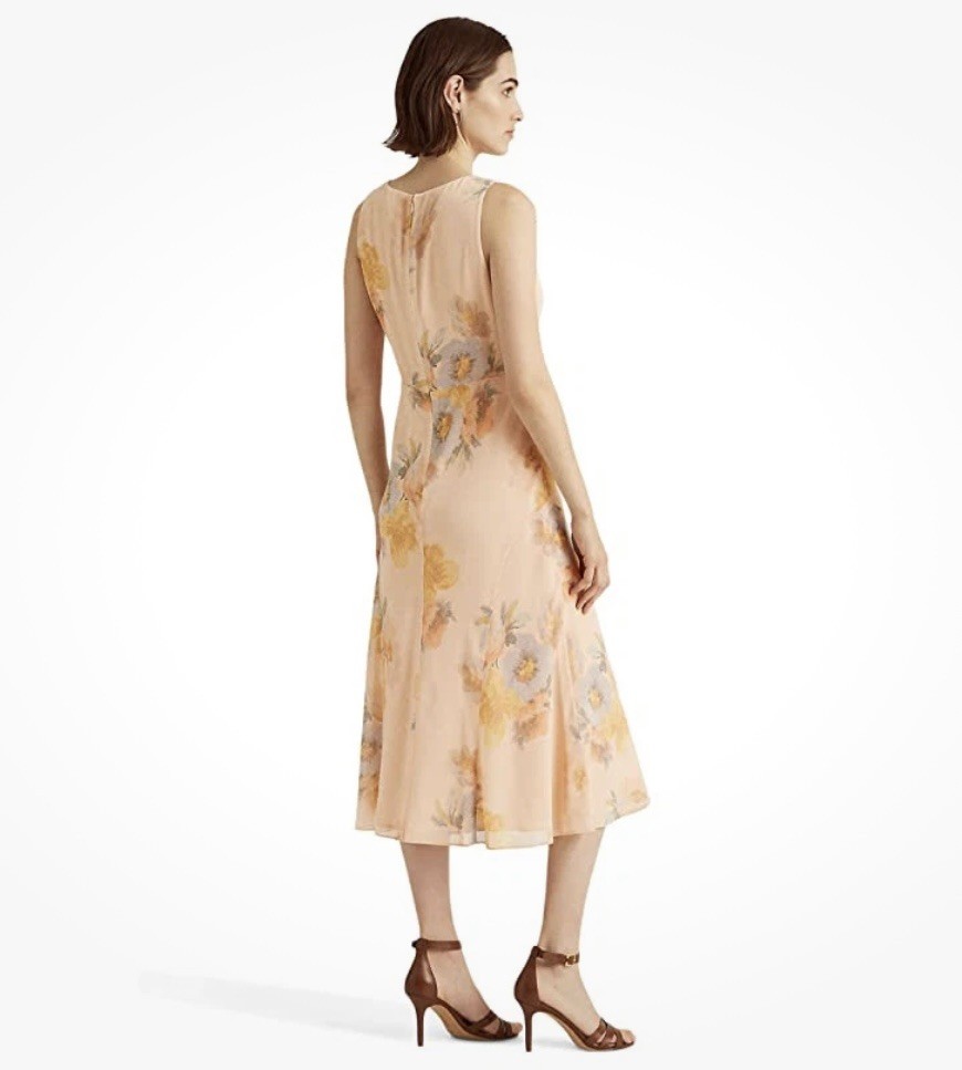 Lauren by Ralph Lauren Crinkled Sleeveless V-Neck Midi Dress, Size 8