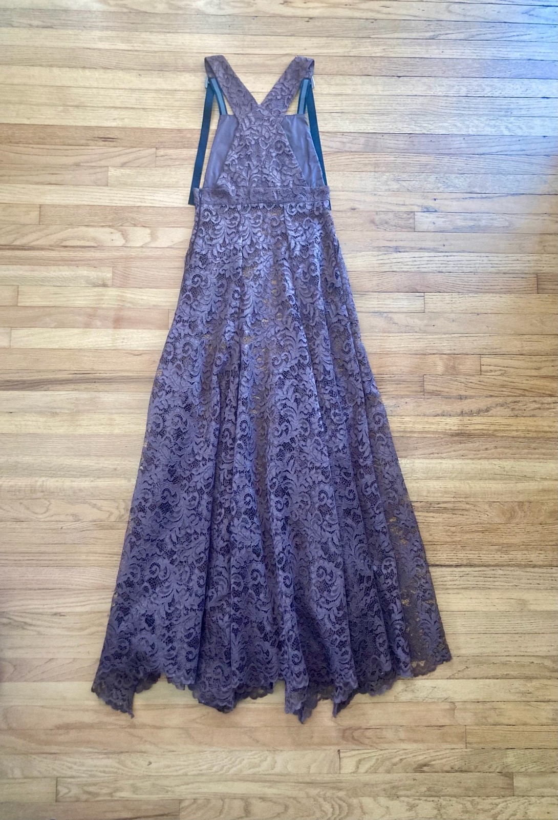 VI MMMXX 2010s Brown Alençon Lace Suspender Maxi Gown Buckle Strap Dress 2