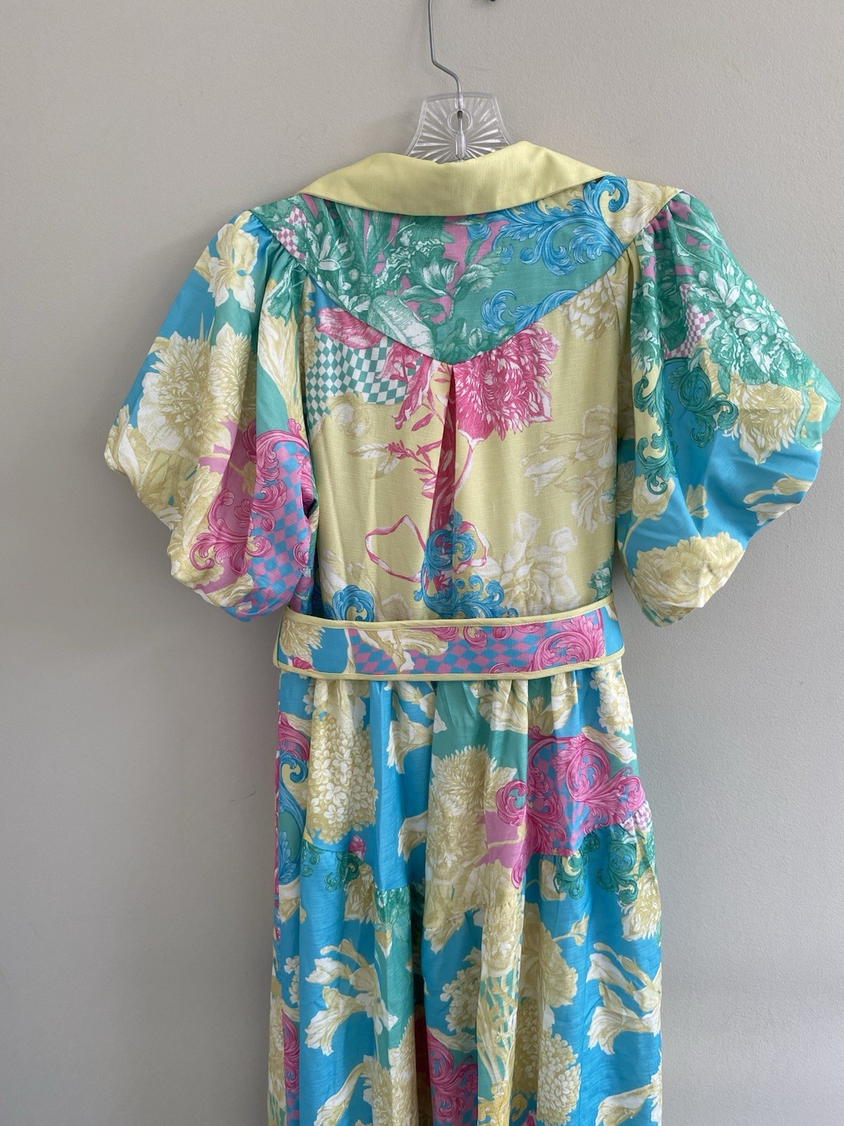 Billy J. Yellow Pink & Blue Floral Linen Blend Maxi Dress Womens Size Small