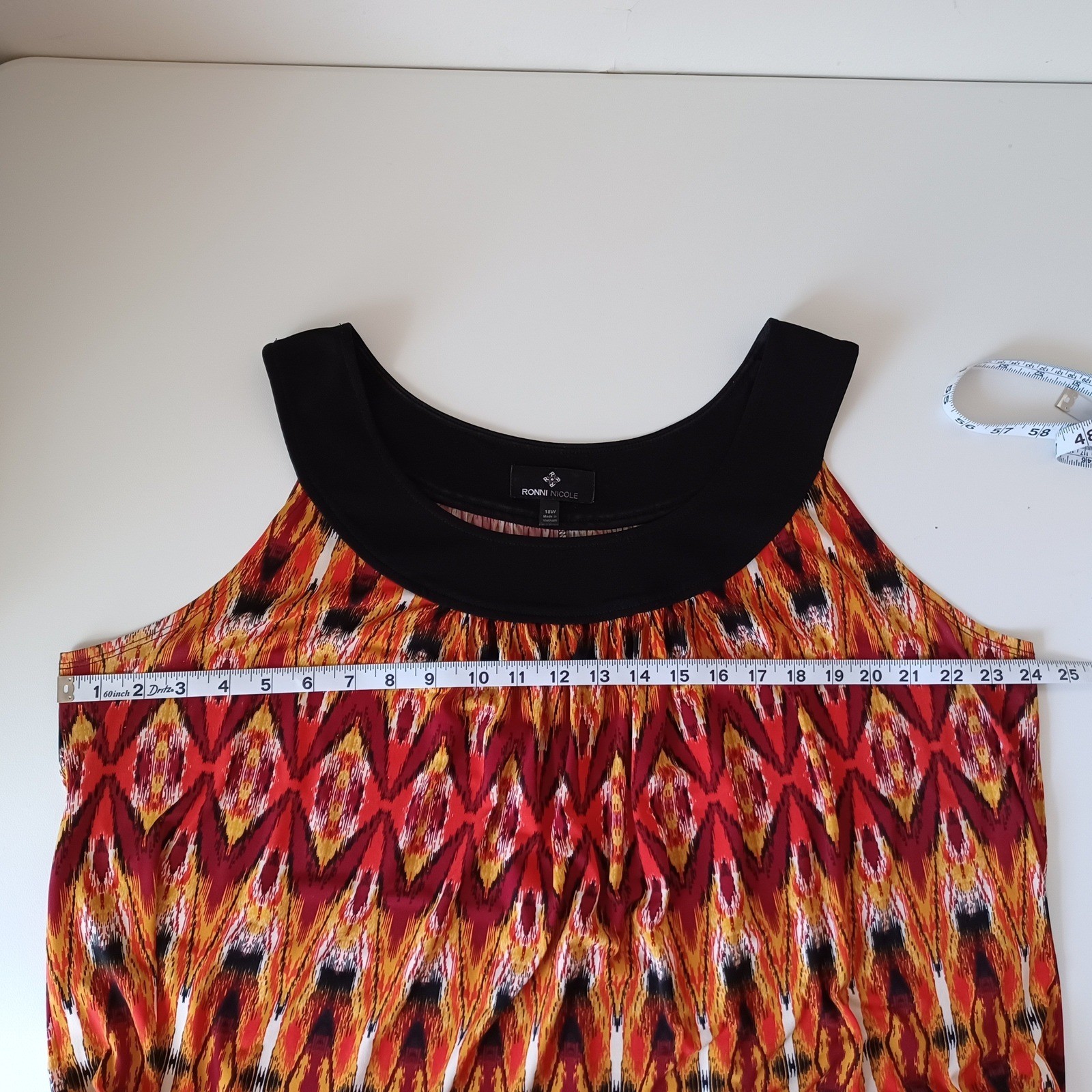 Ronni Nicole Womens 18W Ikat Print Sleeveless Shift Dress Red Orange Black 50838