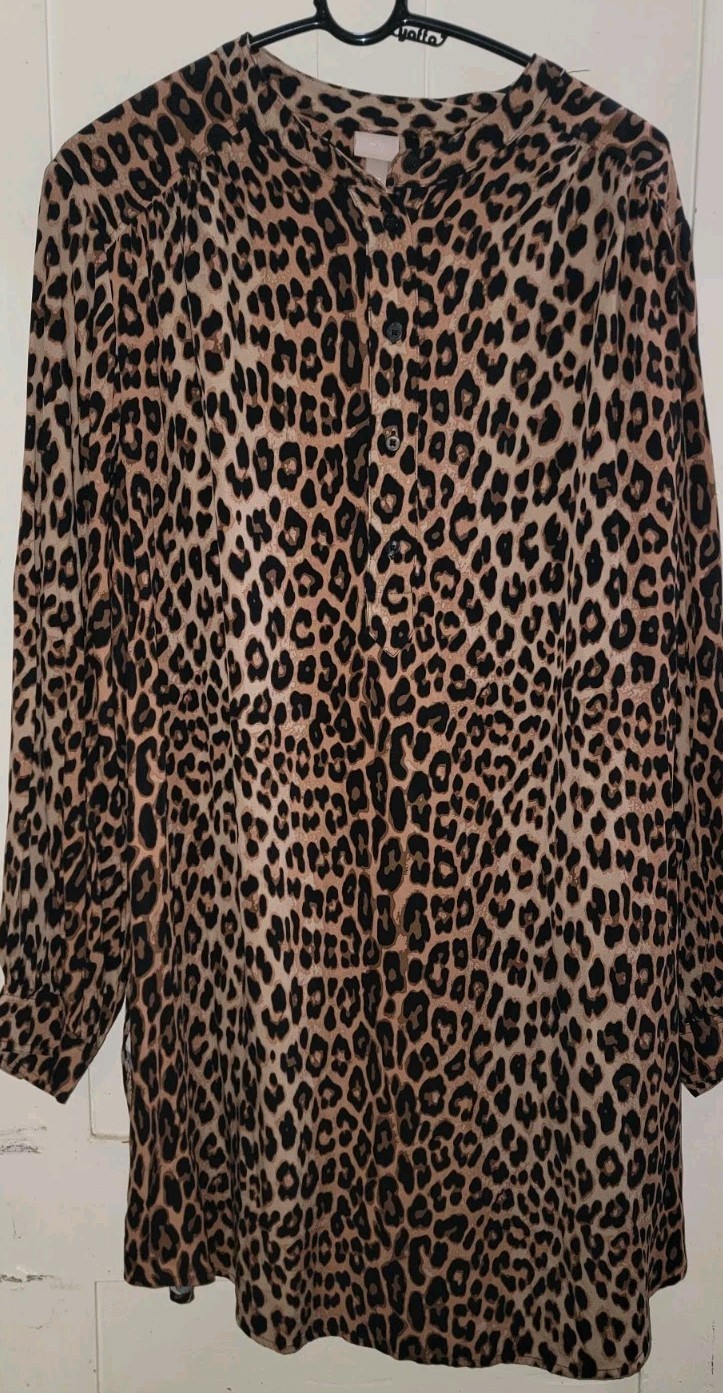 H&M Beige Leopard Pattern Short & Wide Dress W/Long Balloon Sleeves Size XL NWOT
