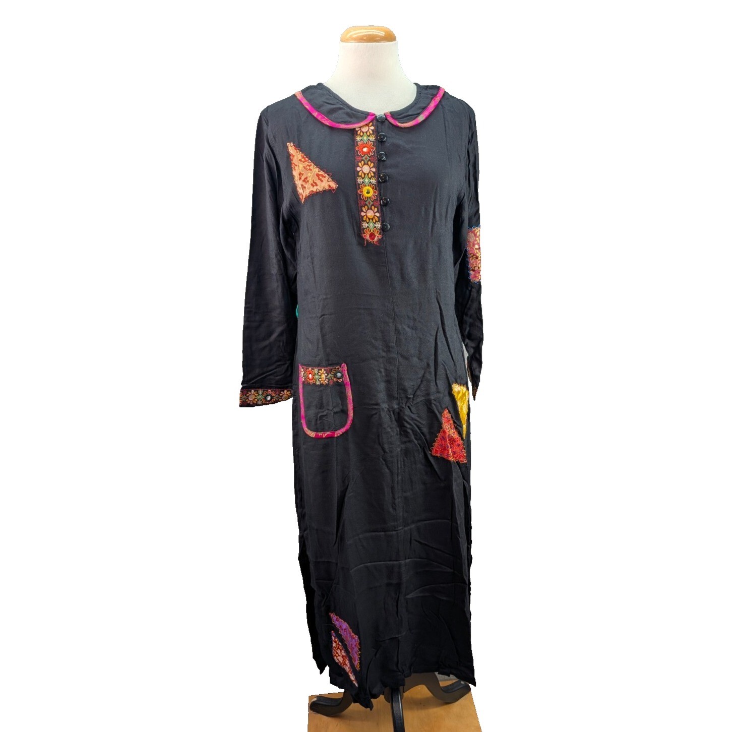 Sacred Threads Maxi Dress Floral Patchwork Long Sleeve Witchy Goth Size S/M NWT