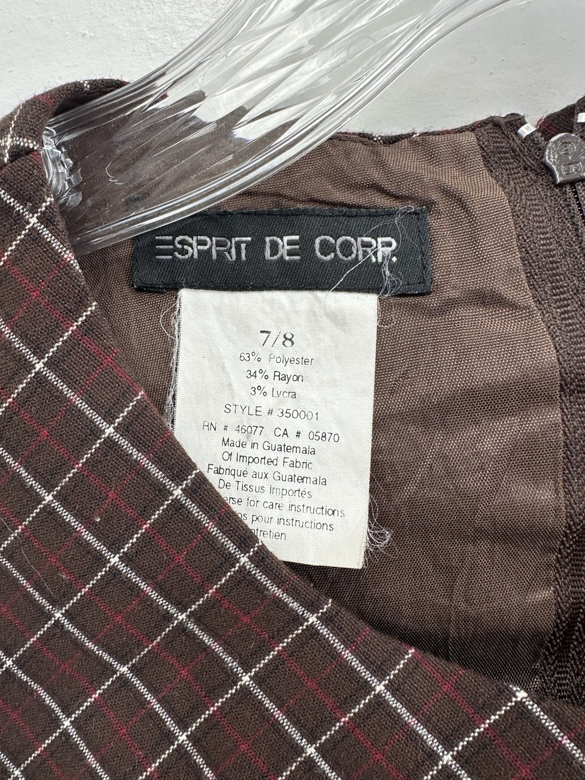 Vintage Esprit 90’s Preppy Burgundy Checkered Plaid Pencil Mini Dress Size S
