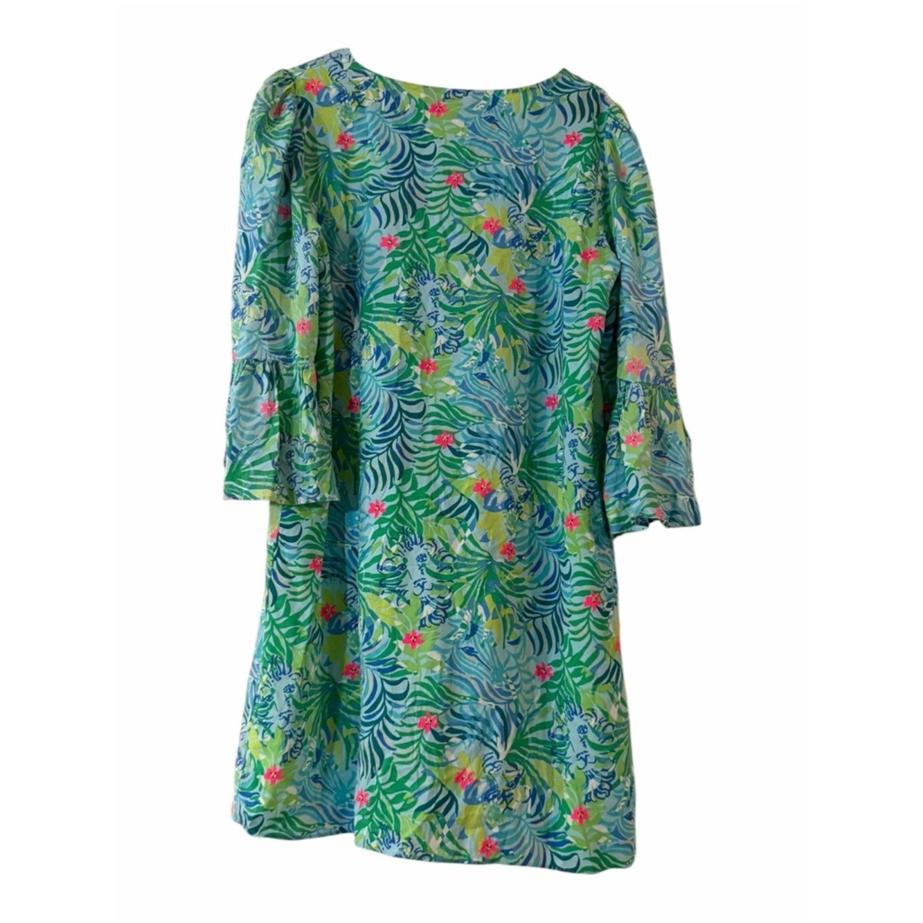 Lilly Pulitzer Danika Tunic Dress Size 10 Green Tropical Bell Sleeve Costal