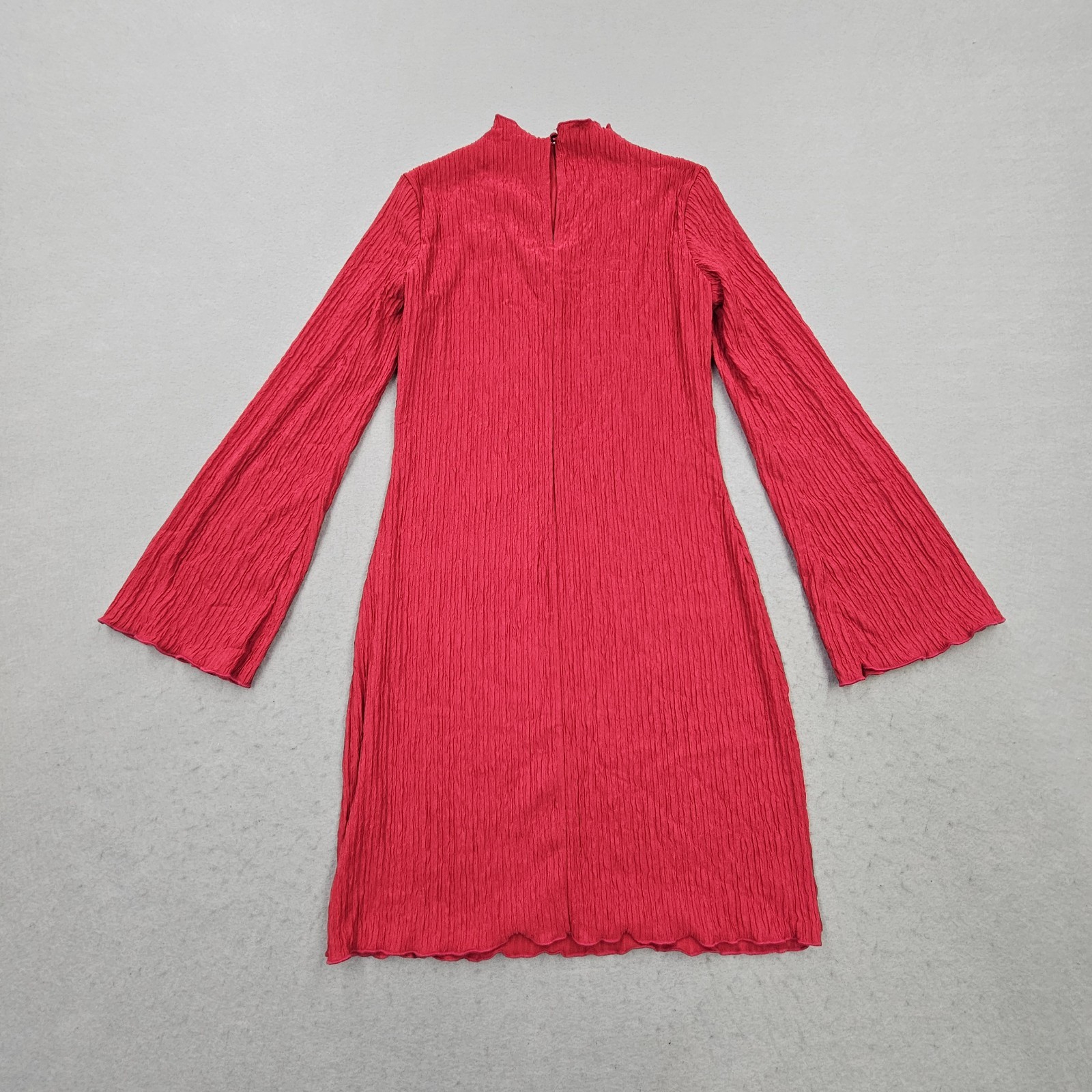 Annystore Womens Small Red Bell Long Sleeve Mini Dress Ruffeled