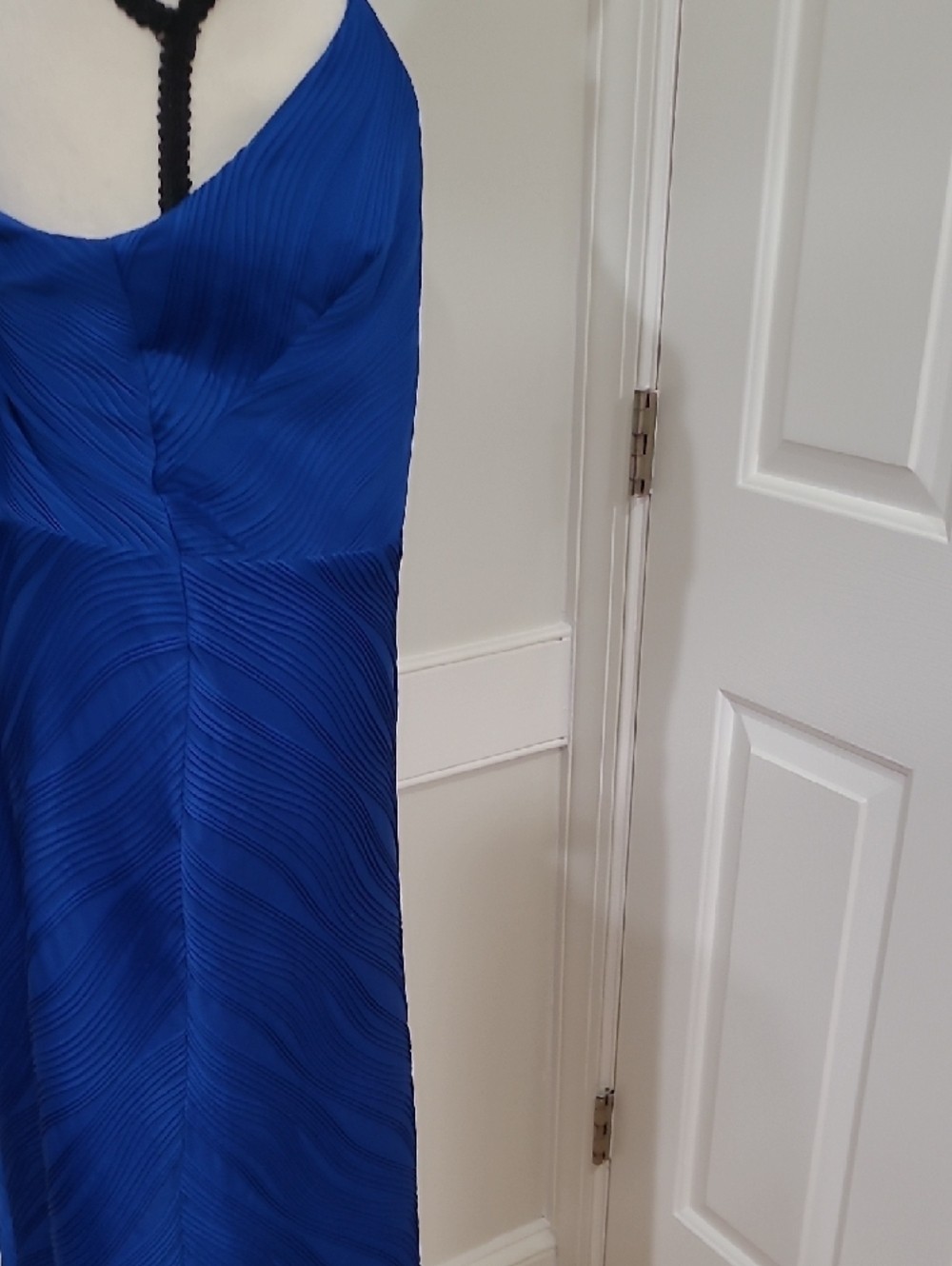 R&M Richards Short Scuba Ribknit Cross-Neck Halter Royal Blue Dress – Size 14