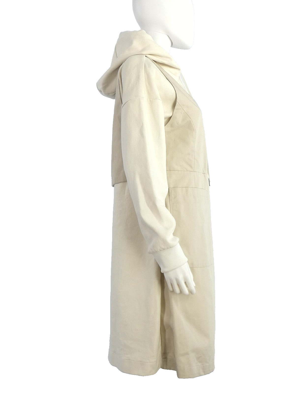 Initial LAyered Trench Coat Hoodie Dress Beige Japanese Street Style Designer M