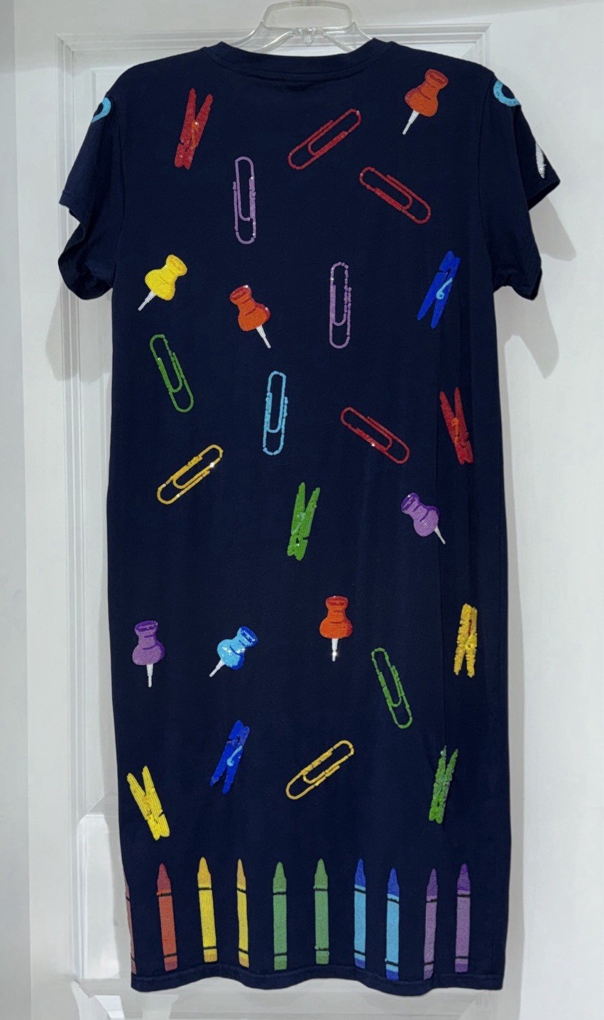 🖍️📎📌Queen Of Sparkles XS Sequined School Supplies Dress EUC