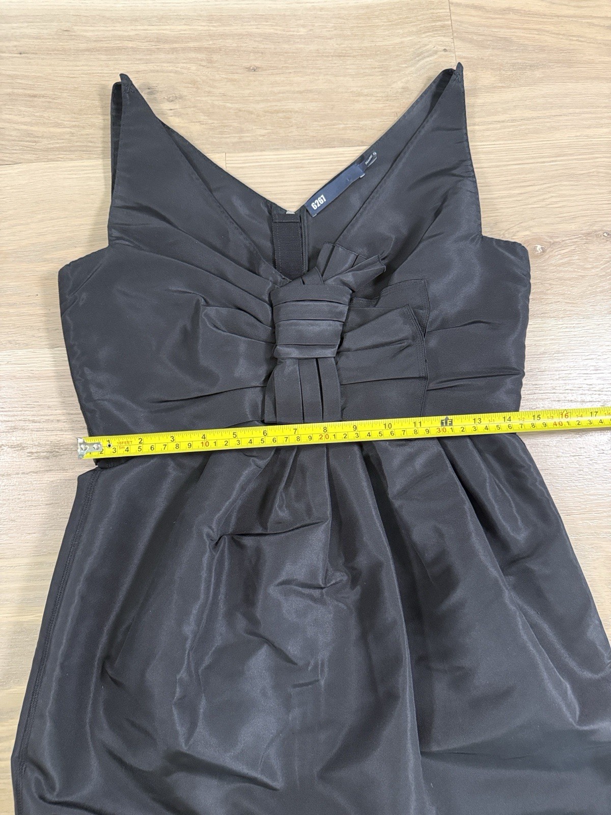 6267 Black Solid V-Neck Sleeveless Sheath Knee Dress Bow Pleated Zip 42