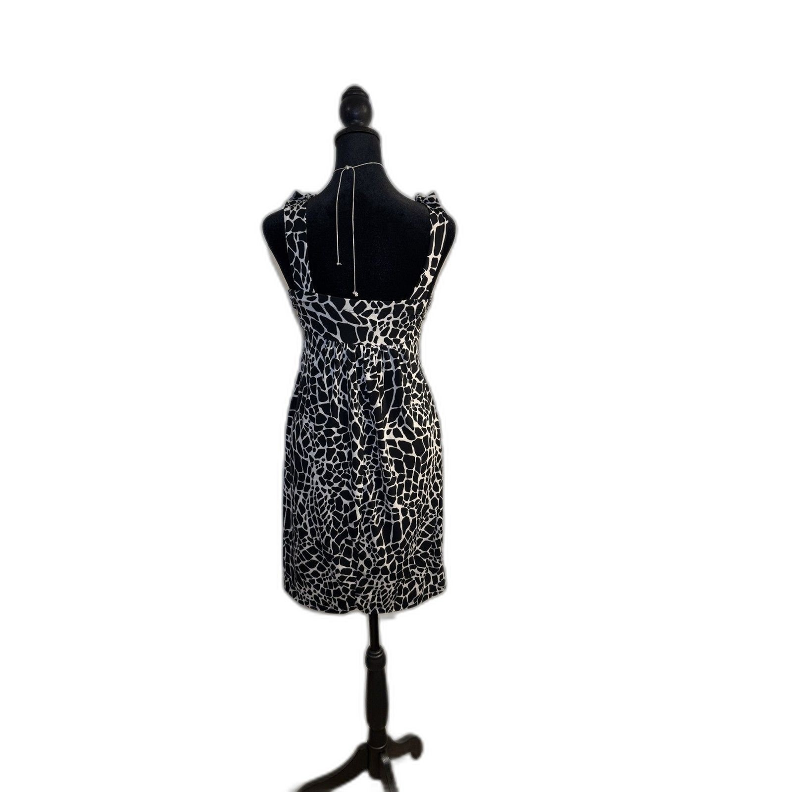 En Focus Studio Black White Animal Print Sheath Dress — Ruffle Neckline