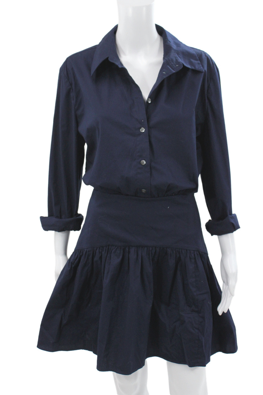 Staud Women Shirt Dress Blue Collared Button Long Sleeve Cotton Size 10