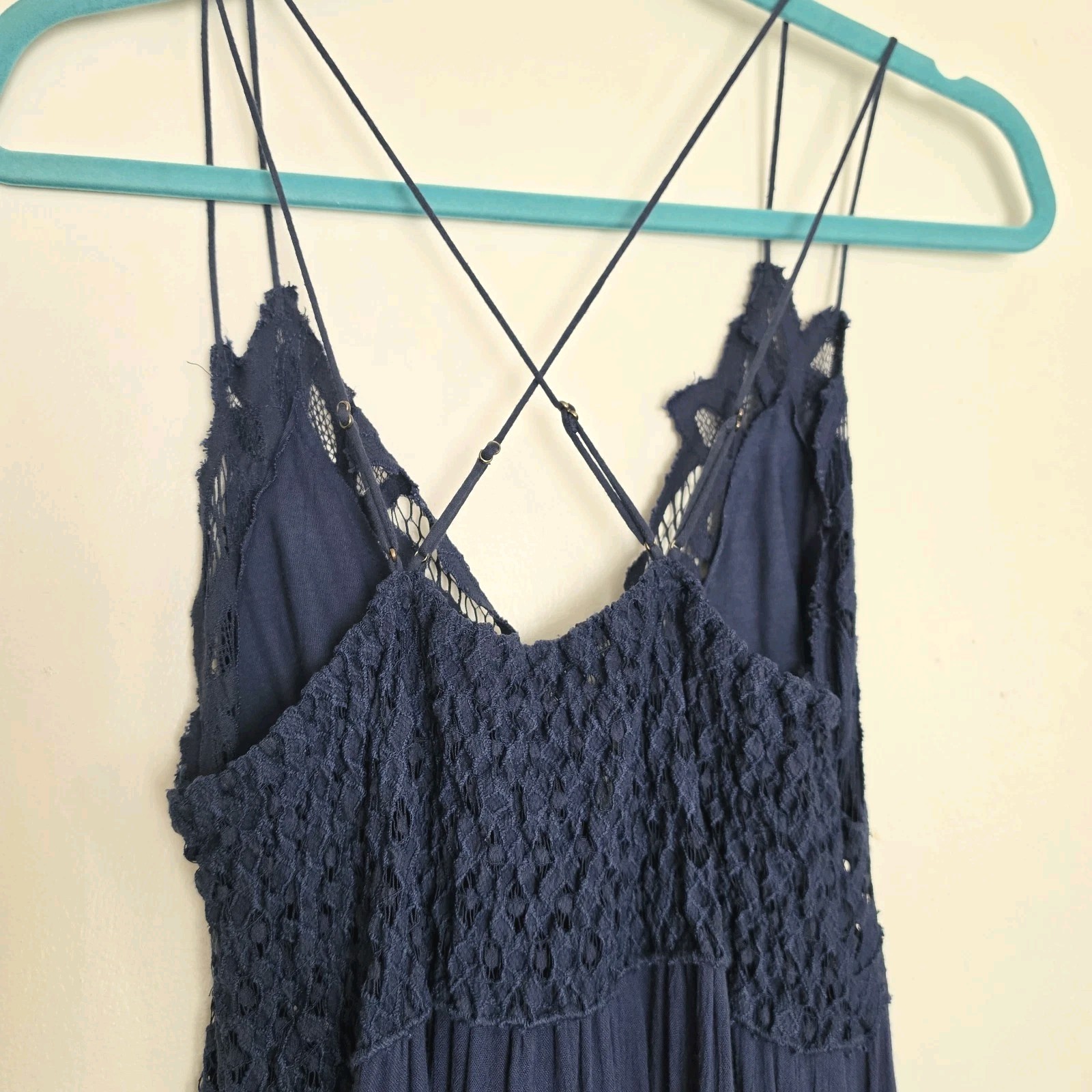 Free People FP One Adella Boho Maxi Slip Dress Womens Large Blue Ruffle Strappy