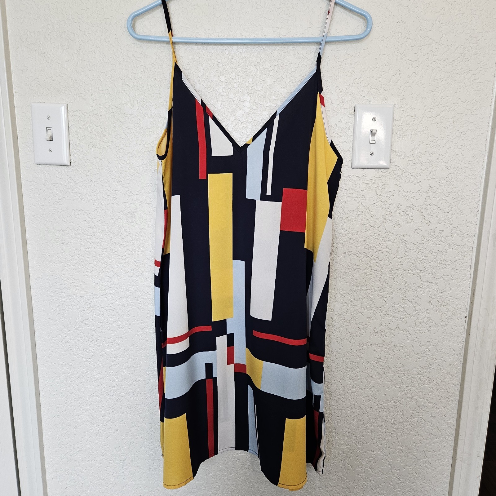 Slip Dress double v-neck colorblock print size large 8/10 colorful casual party