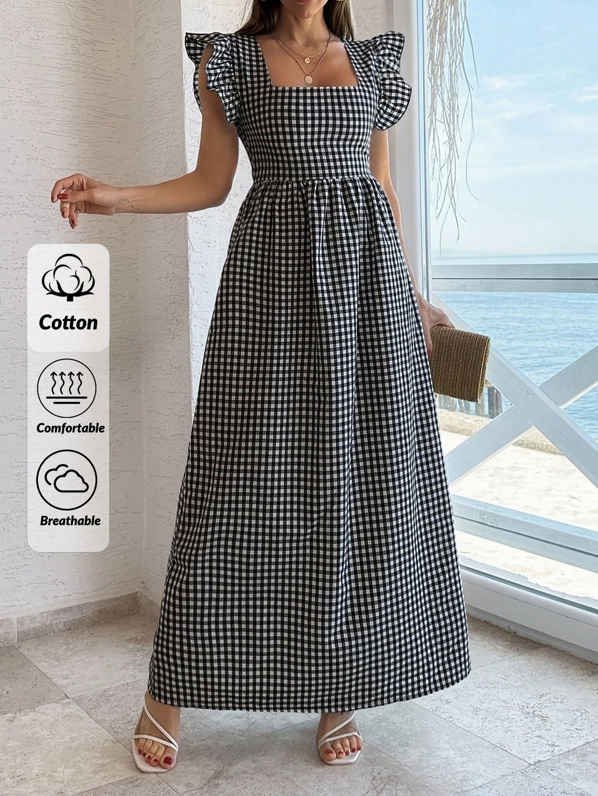 Ladies Elegant Ruffle Detail Maxi Dress