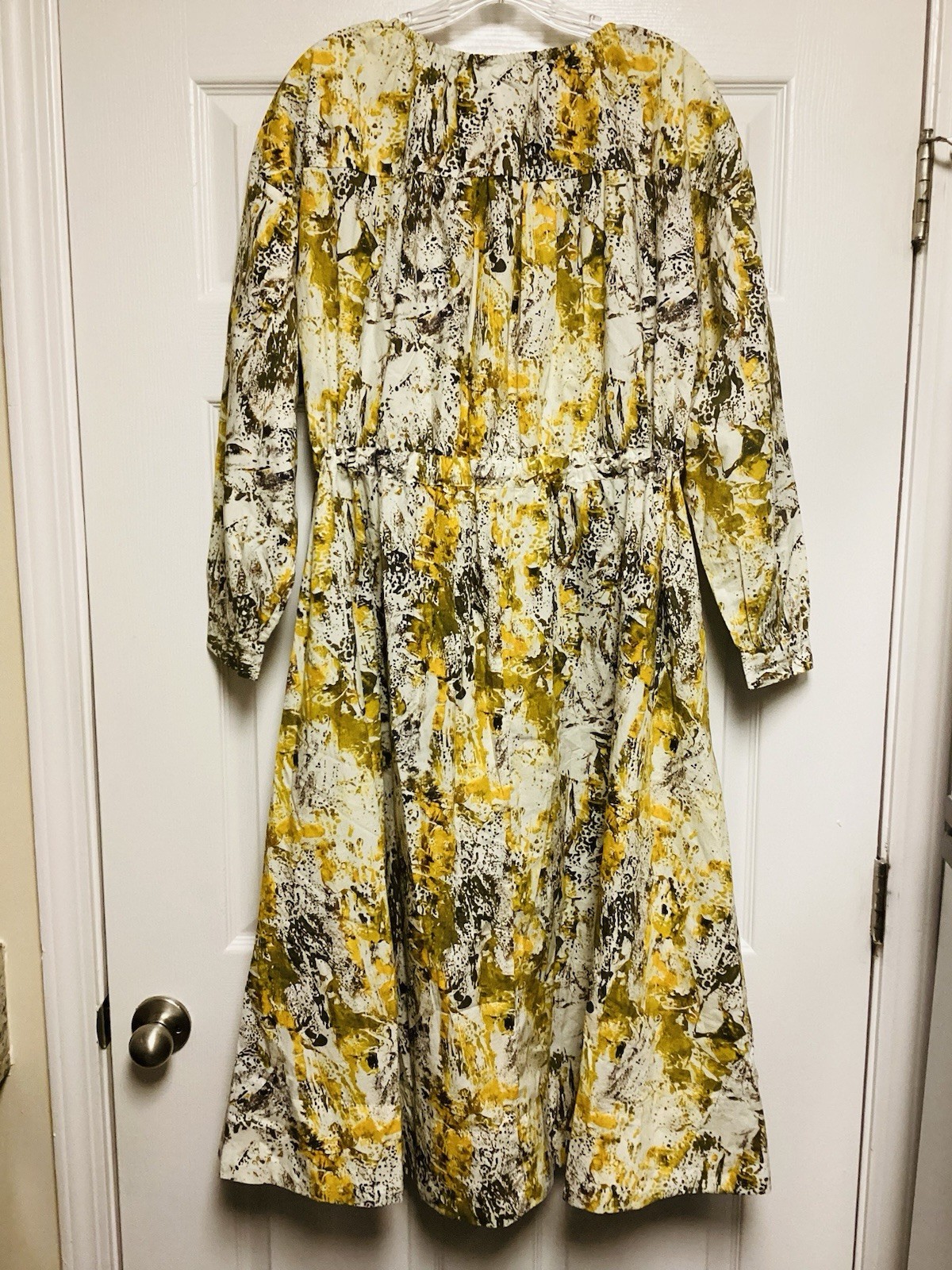 NWT $180 Banana Republic Yellow Camo Splatter Pocket Midi Shirt Dress Sz Small