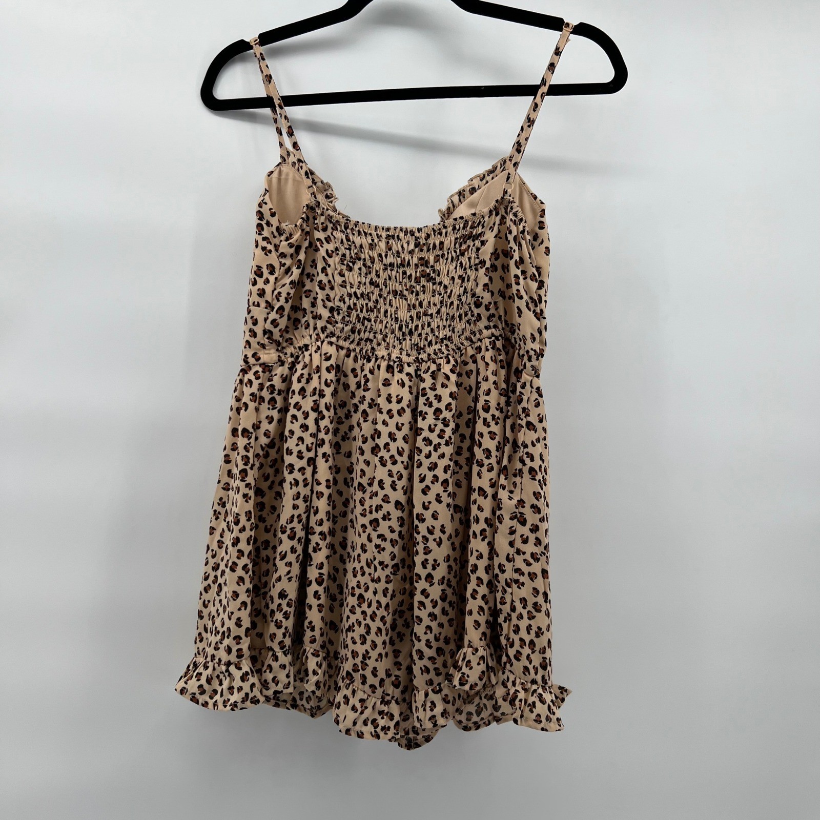 Trixxi Francesca’s Leopard Print Mini romper Dress Women’s Large Spaghetti Strap