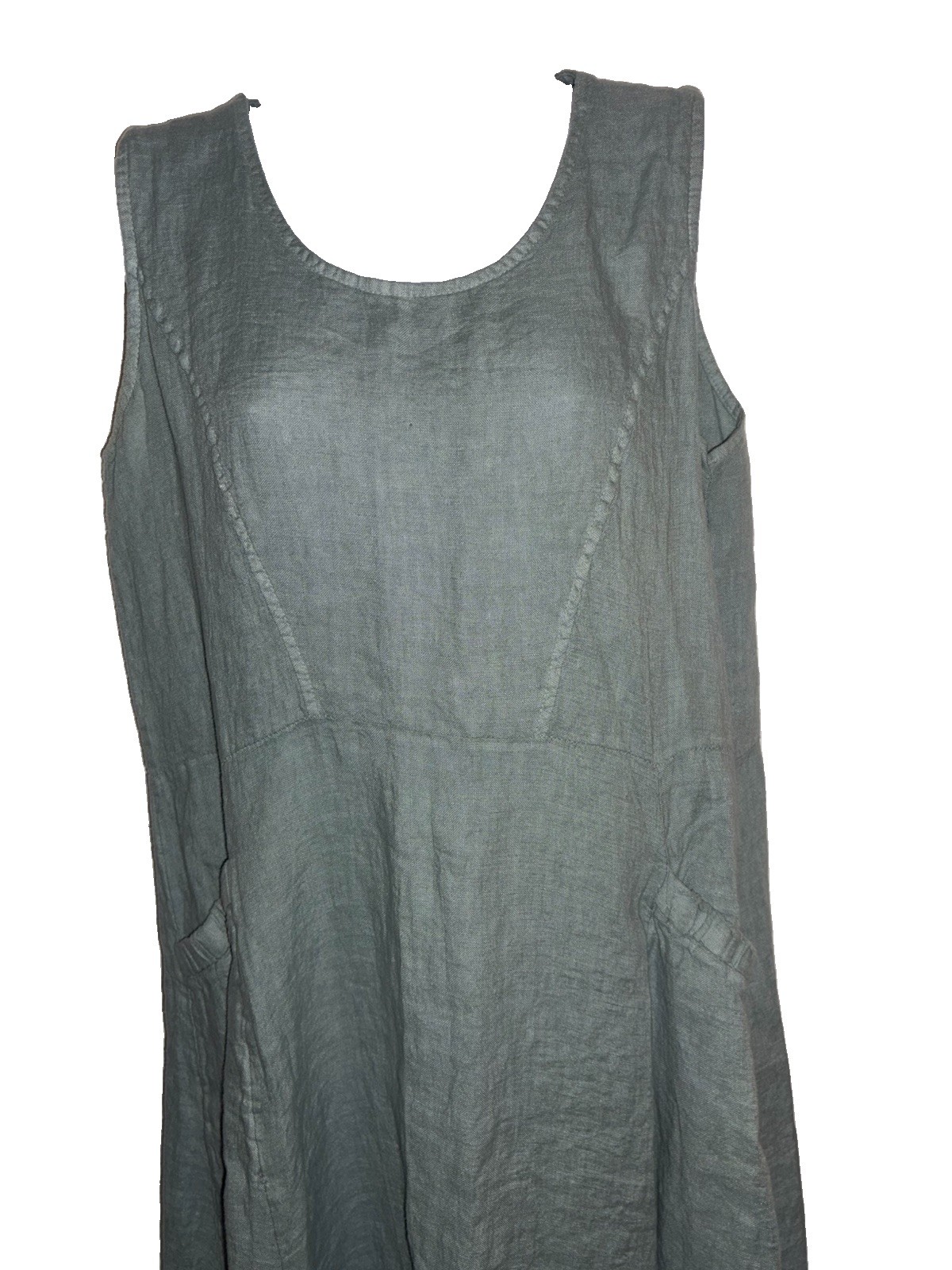 Woolovers 100% Linen Dress Size US 10 Sea Green Midi Tea Dress W Pockets Italy