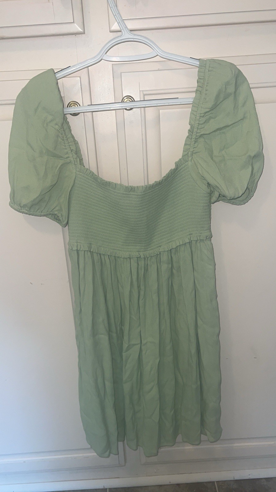 Sun-deh Sage Green Smocked Puff Sleeve Mini Dress Size Medium Cottagecore