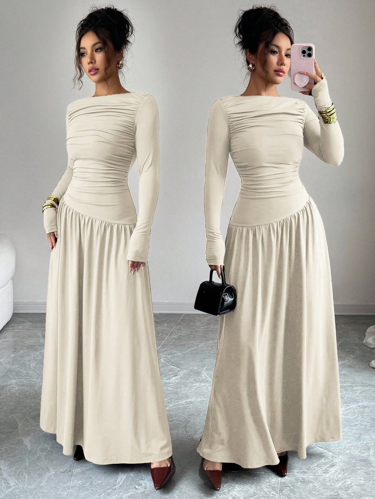 Elegant Women’s Long A Line Off Shoulder Neckline Dress