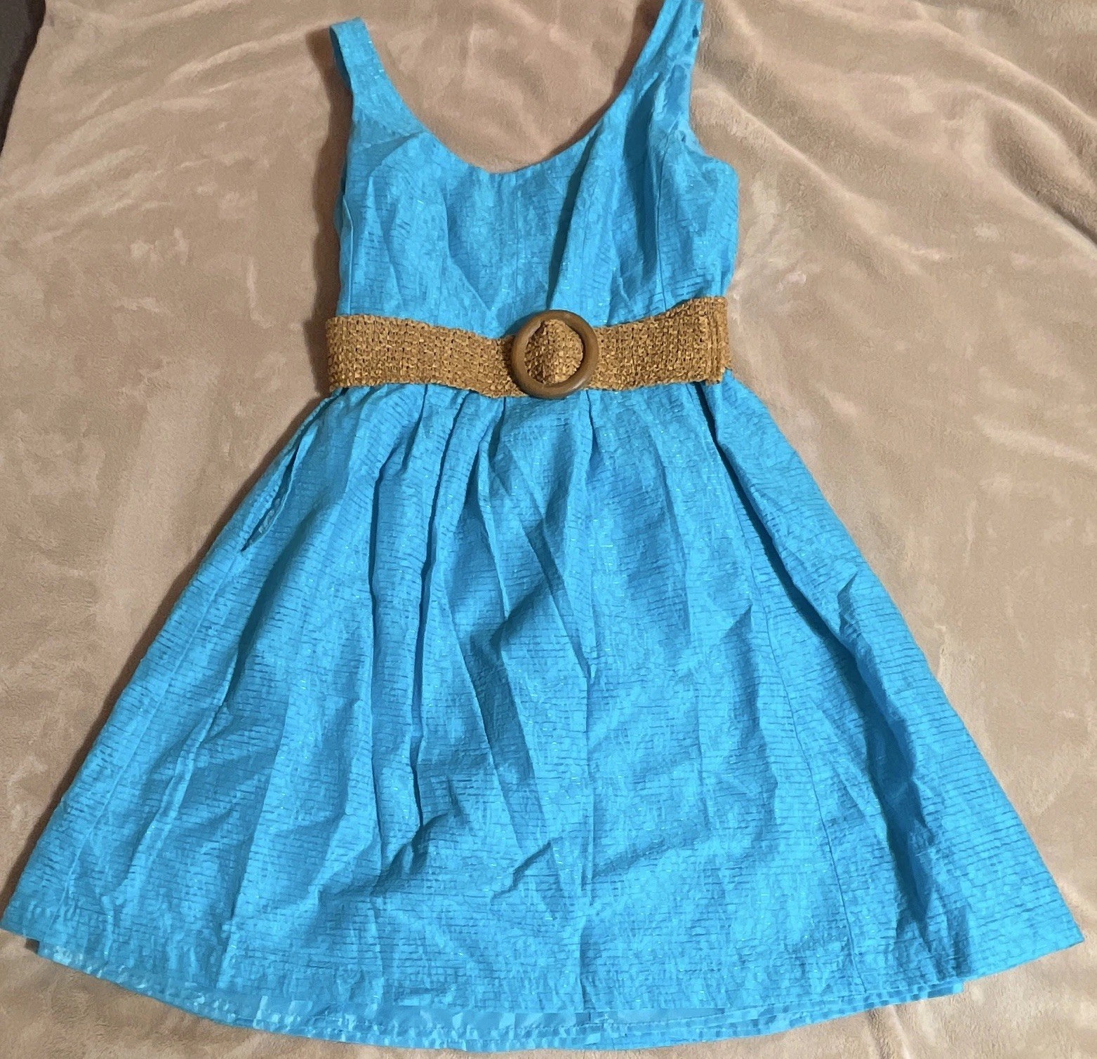 Retro Nine West Womens Fit & Flare Dress Sleeveless Pleated Belt blue sz 6 🌵🪸