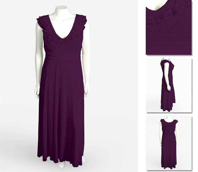 NEW! Zaftique RHINESTONE RUFFLE GOWN Eggplant Purple (Last One!) 3Z / 24 / 3X