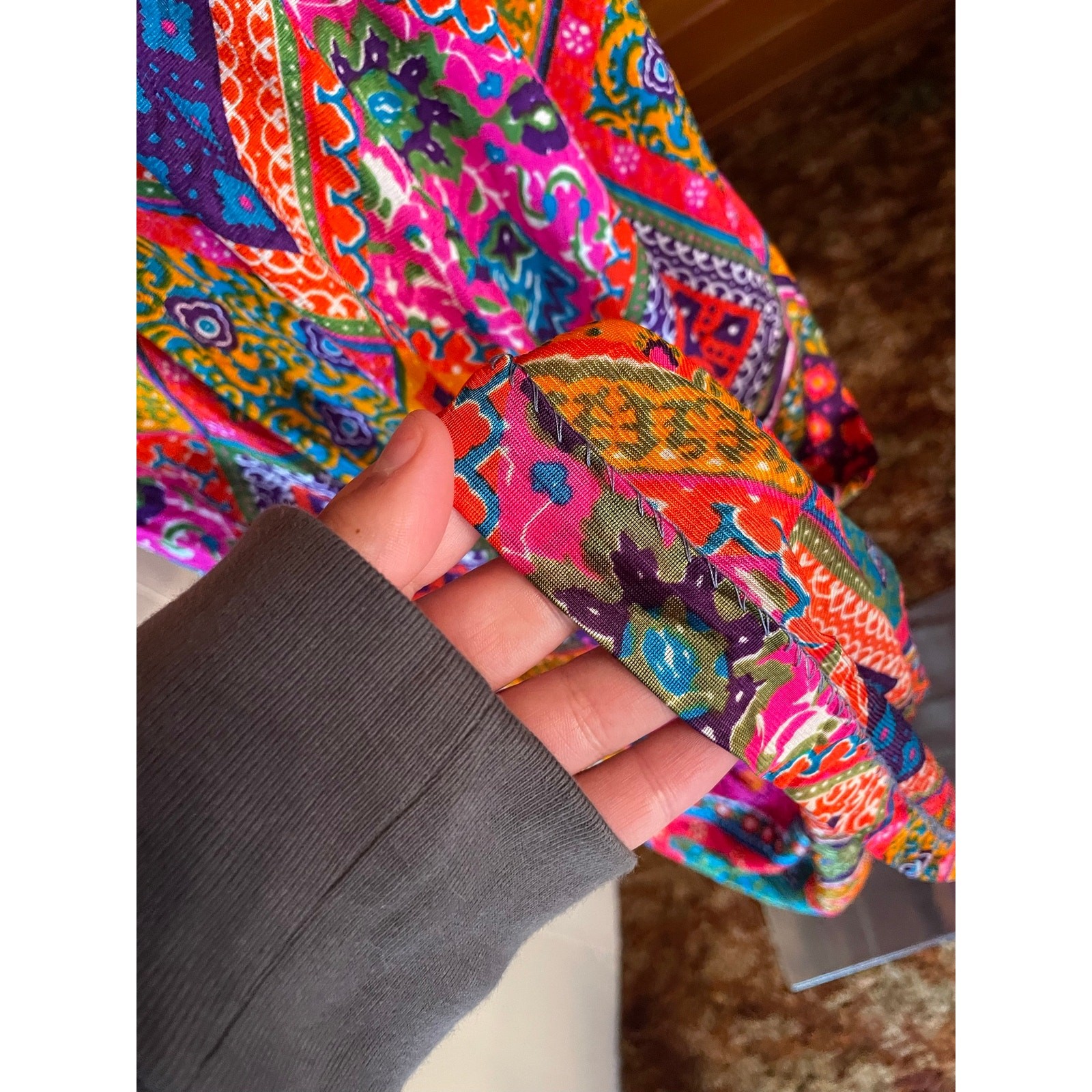 Vintage 70s Neon Rainbow Patchwork Maxi Dress sz S
