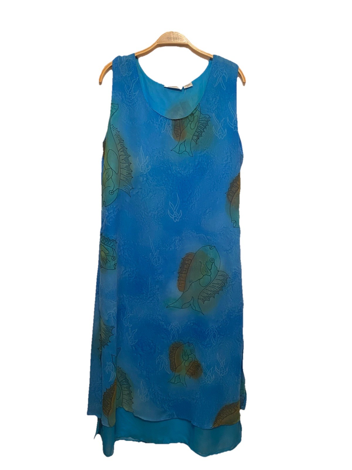 Vintage Hawaiian Beach Maxi Dress Kirpa Womens Blue Fish Lightweight XL Cruise