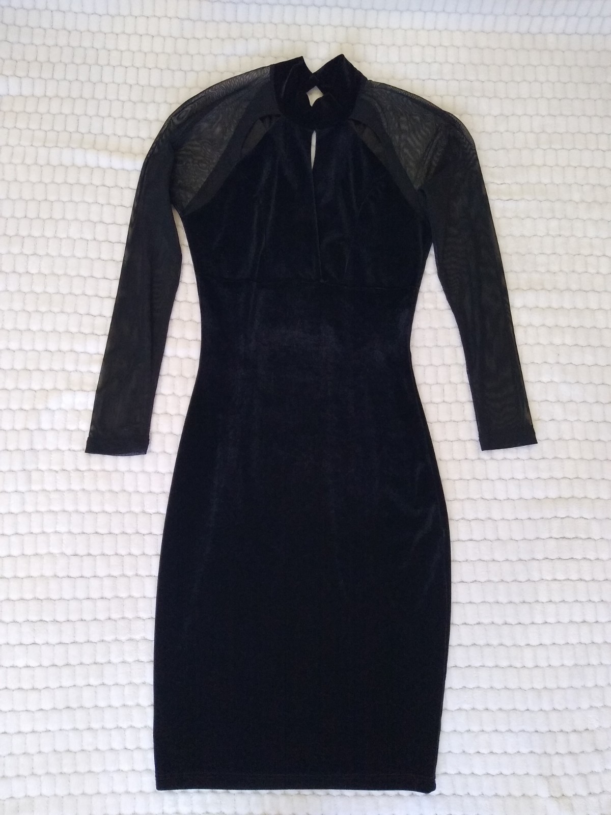 Sexy Black Dress Charlotte Russe Classy Pencil Dress Velvet and Mesh XS