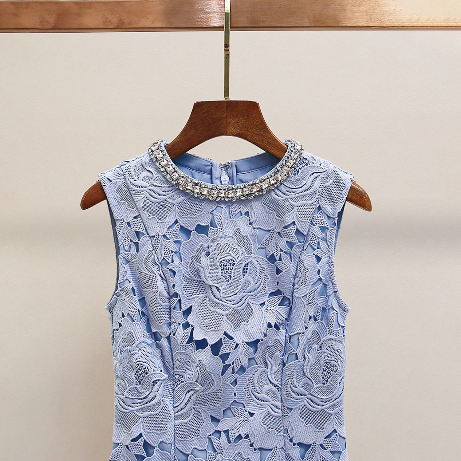 Self-Portrait Womens New Elegant Diamond Round Neck Lace Flower Sleeveless Dress