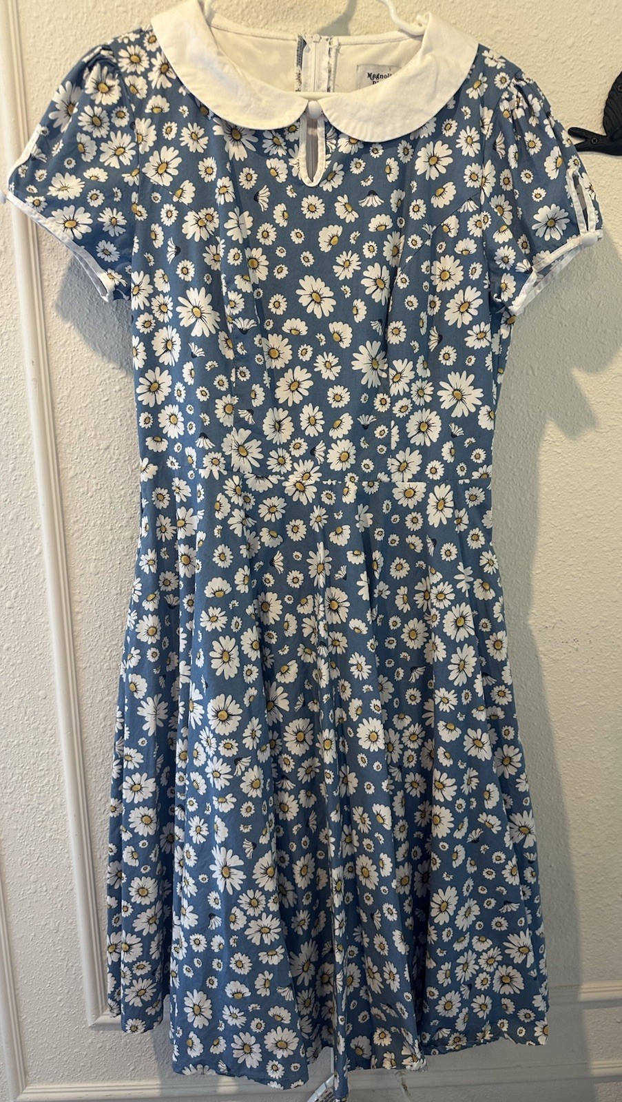 Magnolia Place Unique Vintage XL Blue Dress Rockabilly Pinup Collar Pocket Daisy