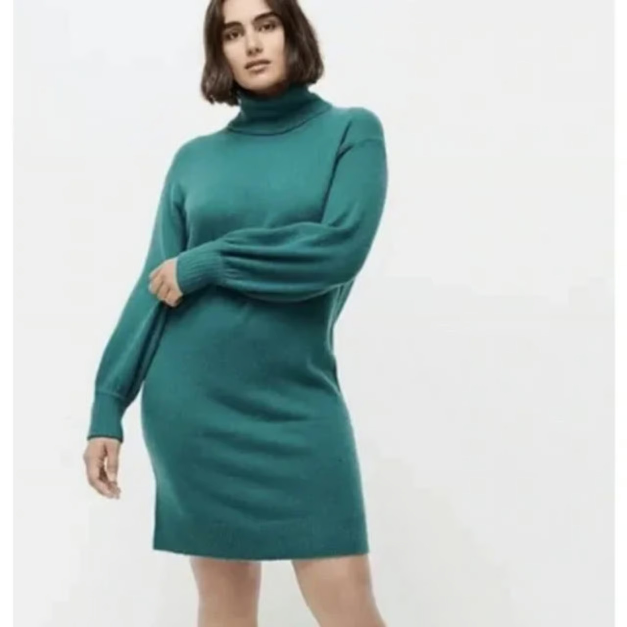 EUC J Crew supersoft yarn green turtleneck sweater dress wool alpaca blend sz S