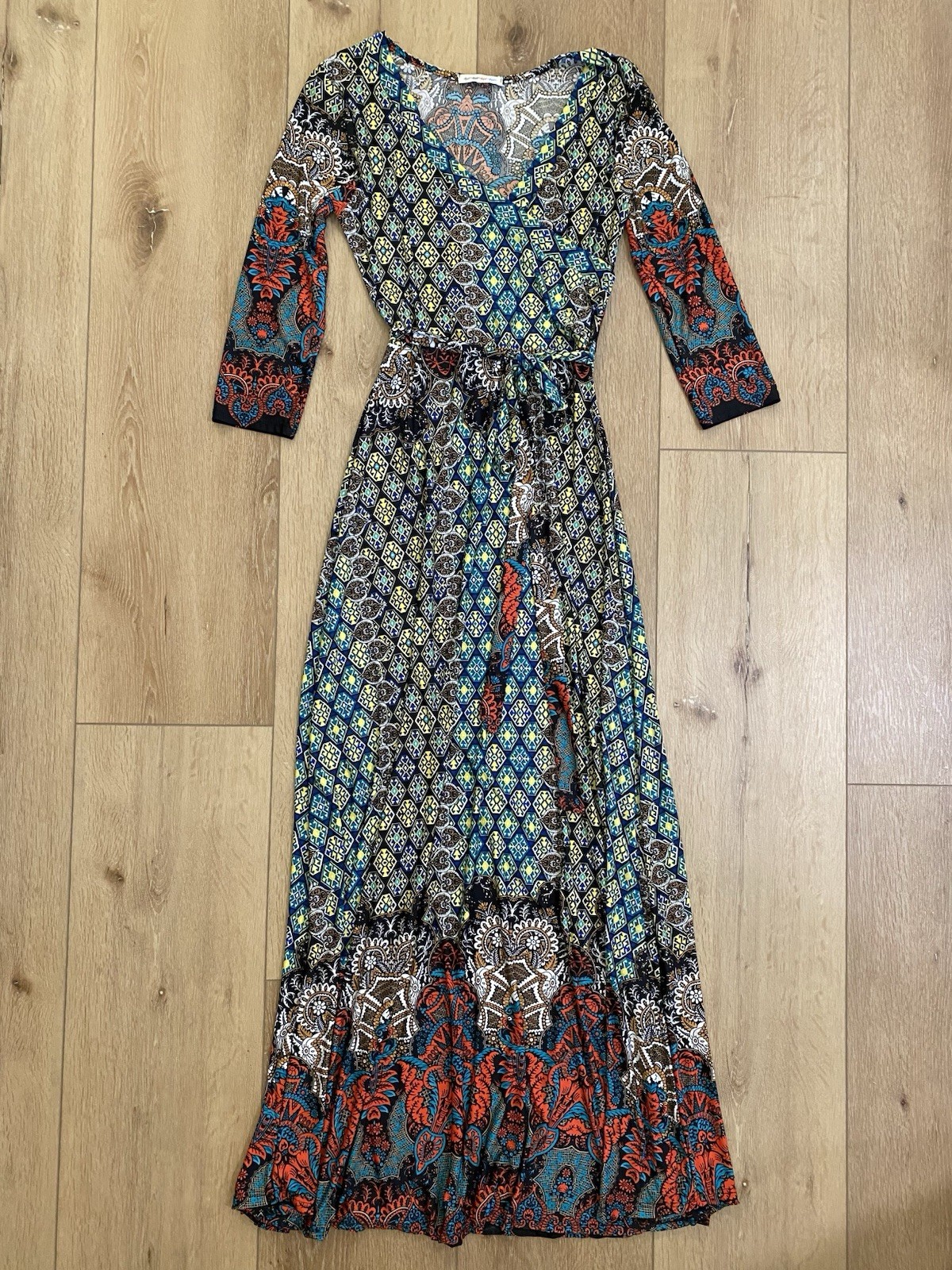Tua Tua Tua Tua Dress Boho Faux Wrap Maxi Paisley Mixed Print Western Festival S