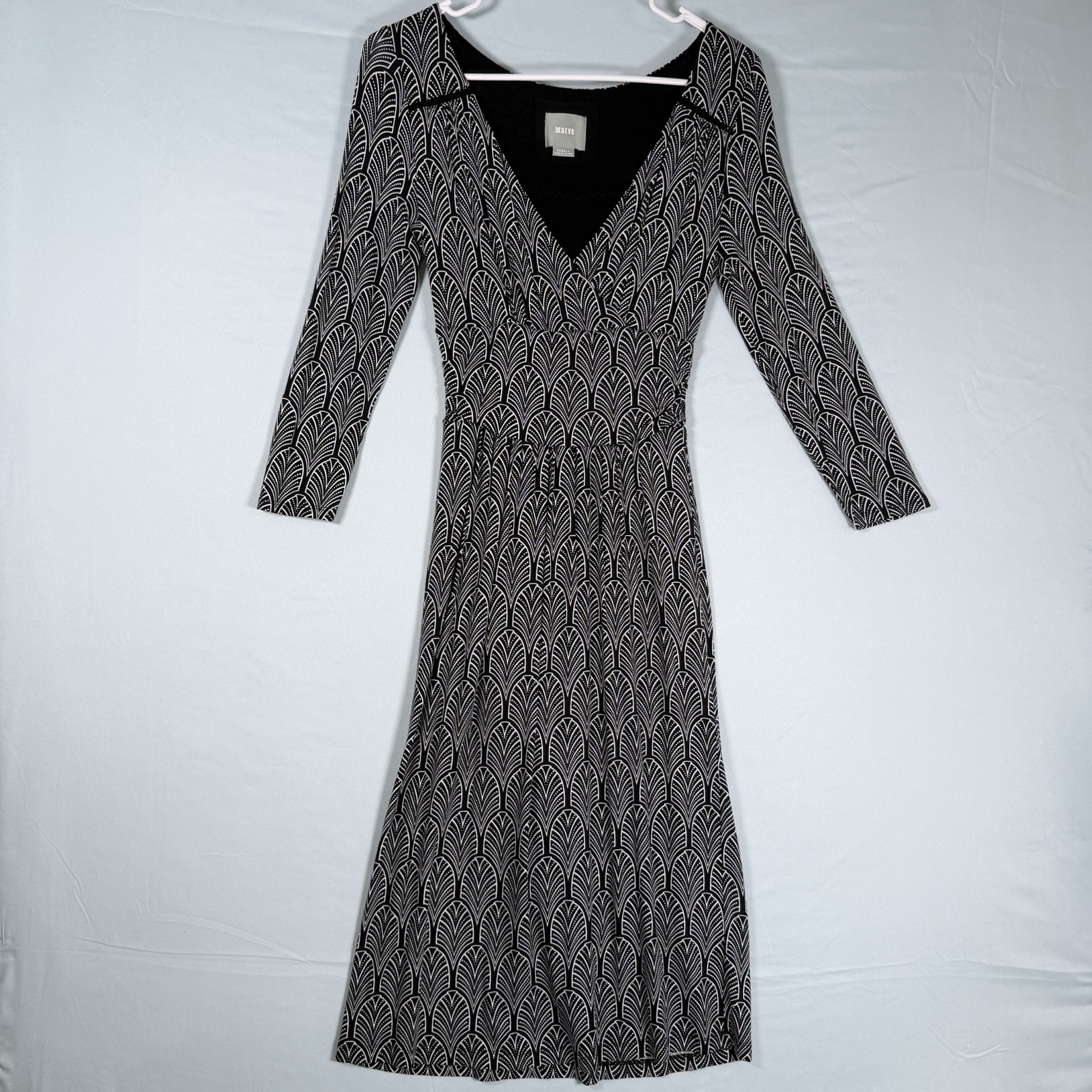 Maeve Anthropologie Size-XS Womens Midi Dress Galena Black White Boho Y2K