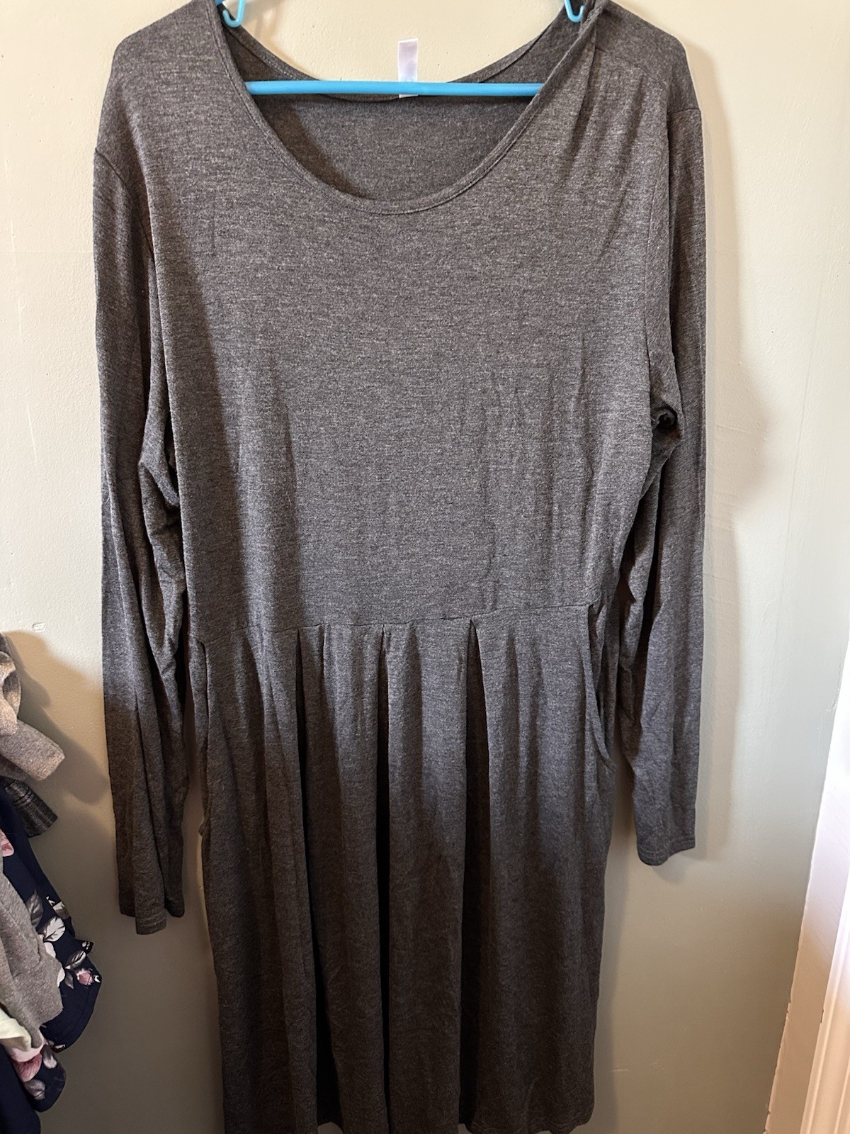 Korsis Gray Knit Pleated Fit & Flare Scoop Neck Long Sleeve Dress 2XL