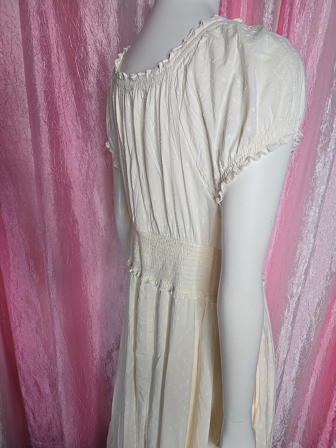 Old Navy Cream Cottagecore Clip Dot Layered Lined Prairie Dress Size Large