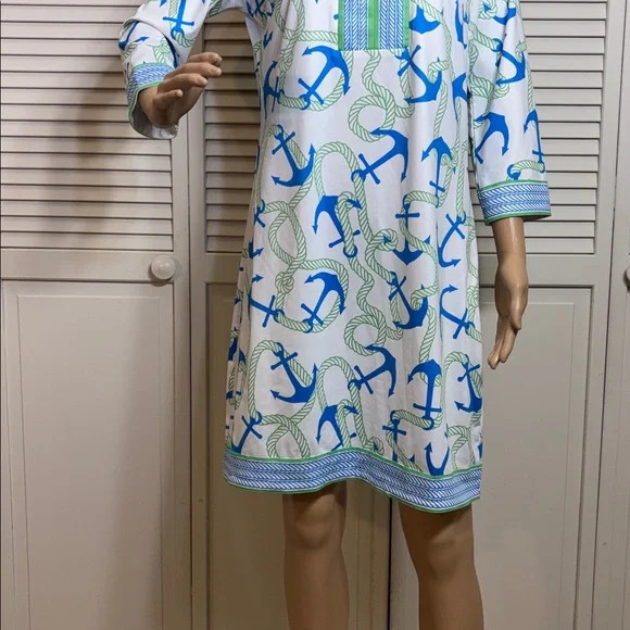 Gretchen Scott Designs Nautical Anchor Polyester and Elastane Dress Medium