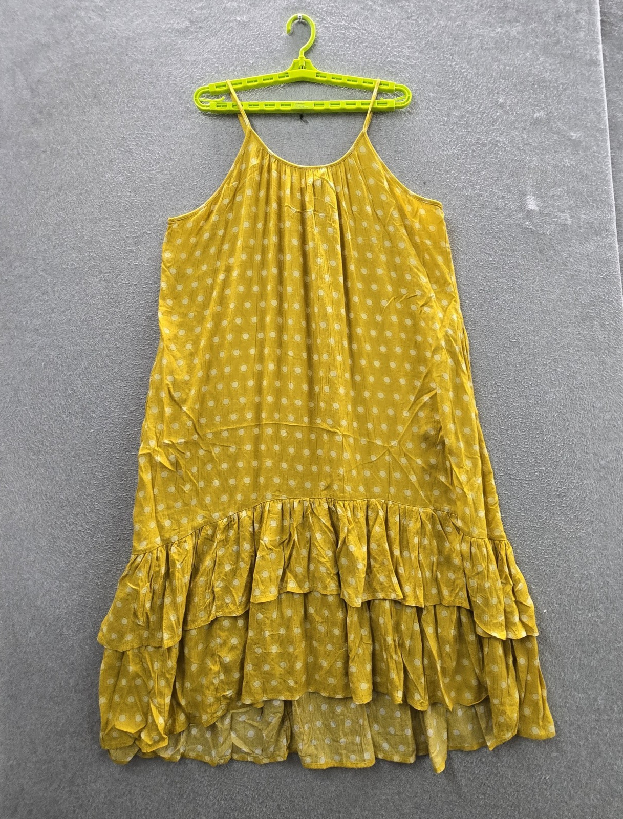 Universal Thread Women Dress L Yellow Polka Dot Maxi Cottagecore Tiered