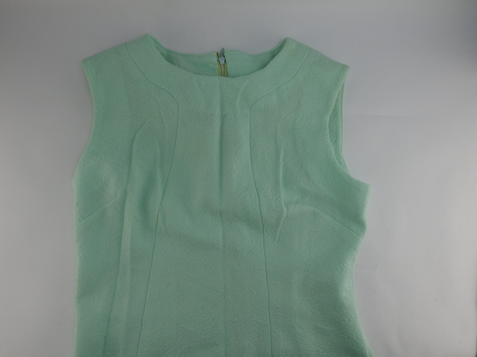 Vintage Mint Green Textured Handmade Look Shift Dress Sleeveless Mod MCM Sz M L