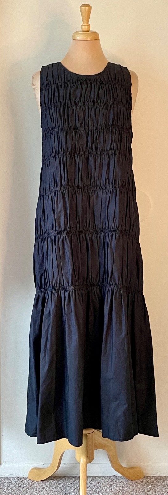 Gestuz EU 36 M Lena Black Smocked Midi Dress Scandinavian Minimalist $200