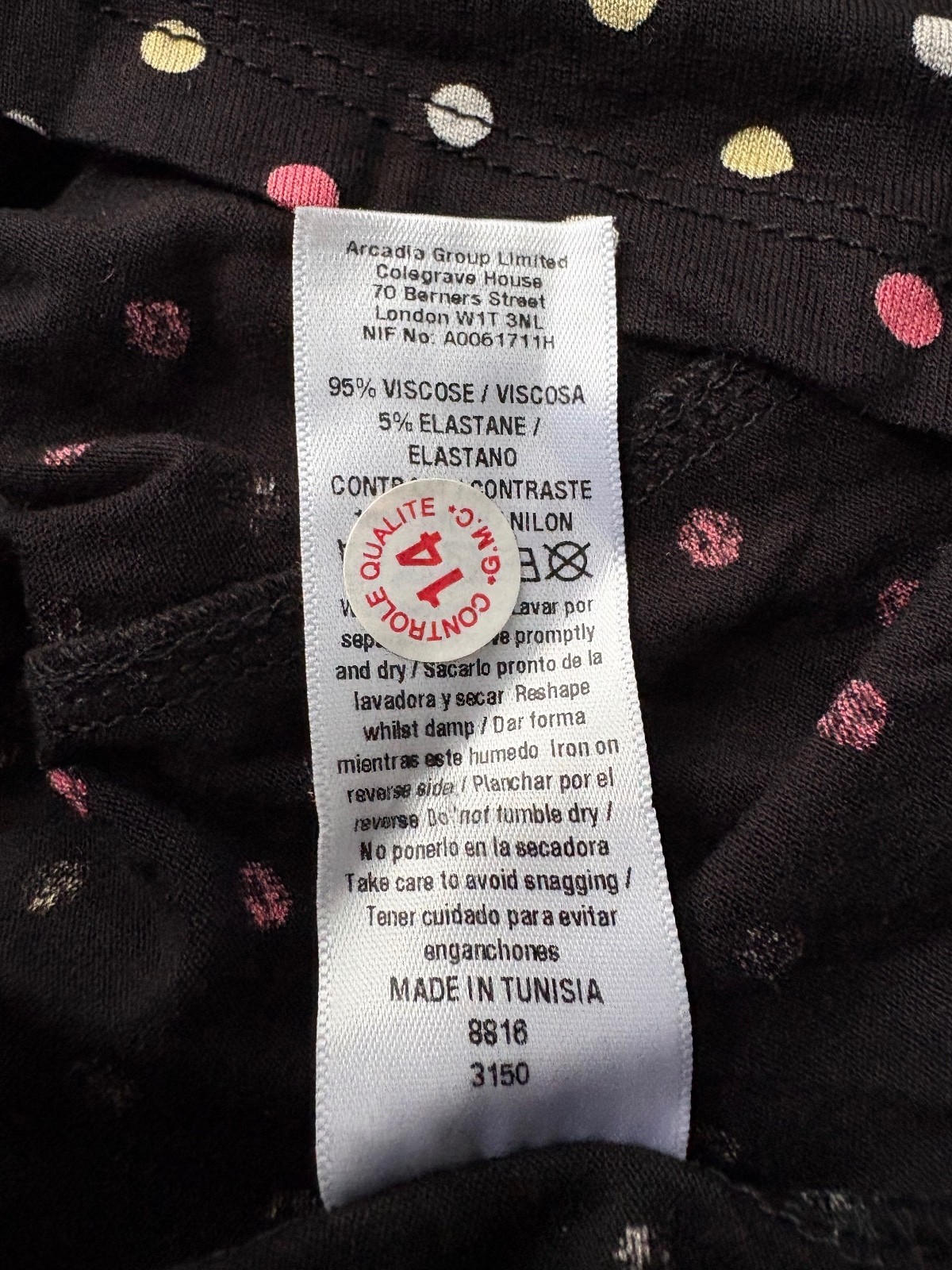 Miss Selfridge Black & Multicoloured Polka Dot Mesh Overlay Dress, UK 10