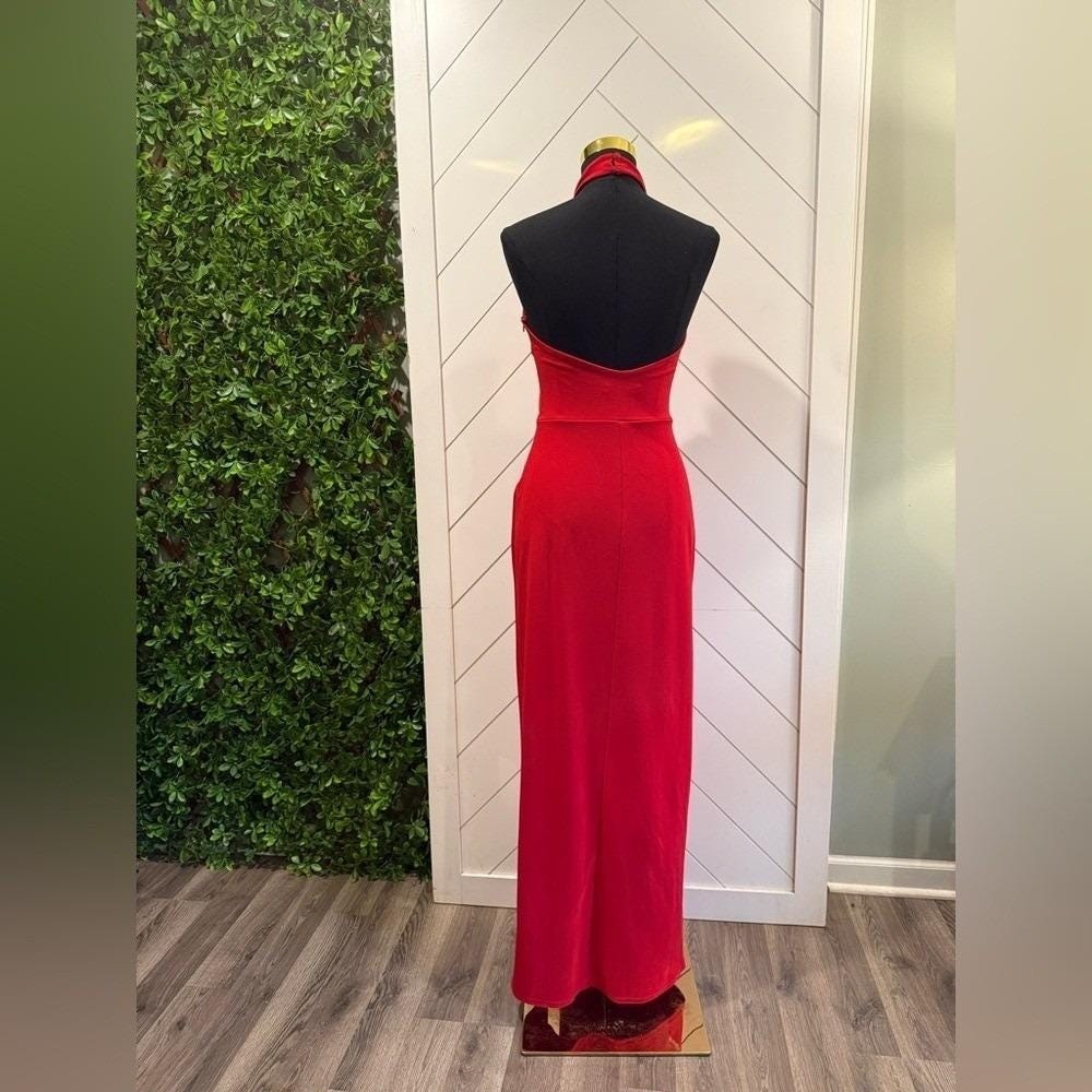 Remarkable Elegance Red Backless Halter Column Dress