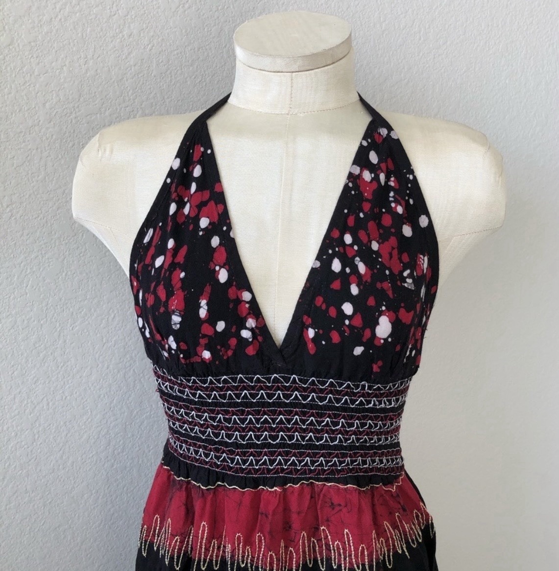 Halter Top A-Line Skirt Black And Red Midi Dress